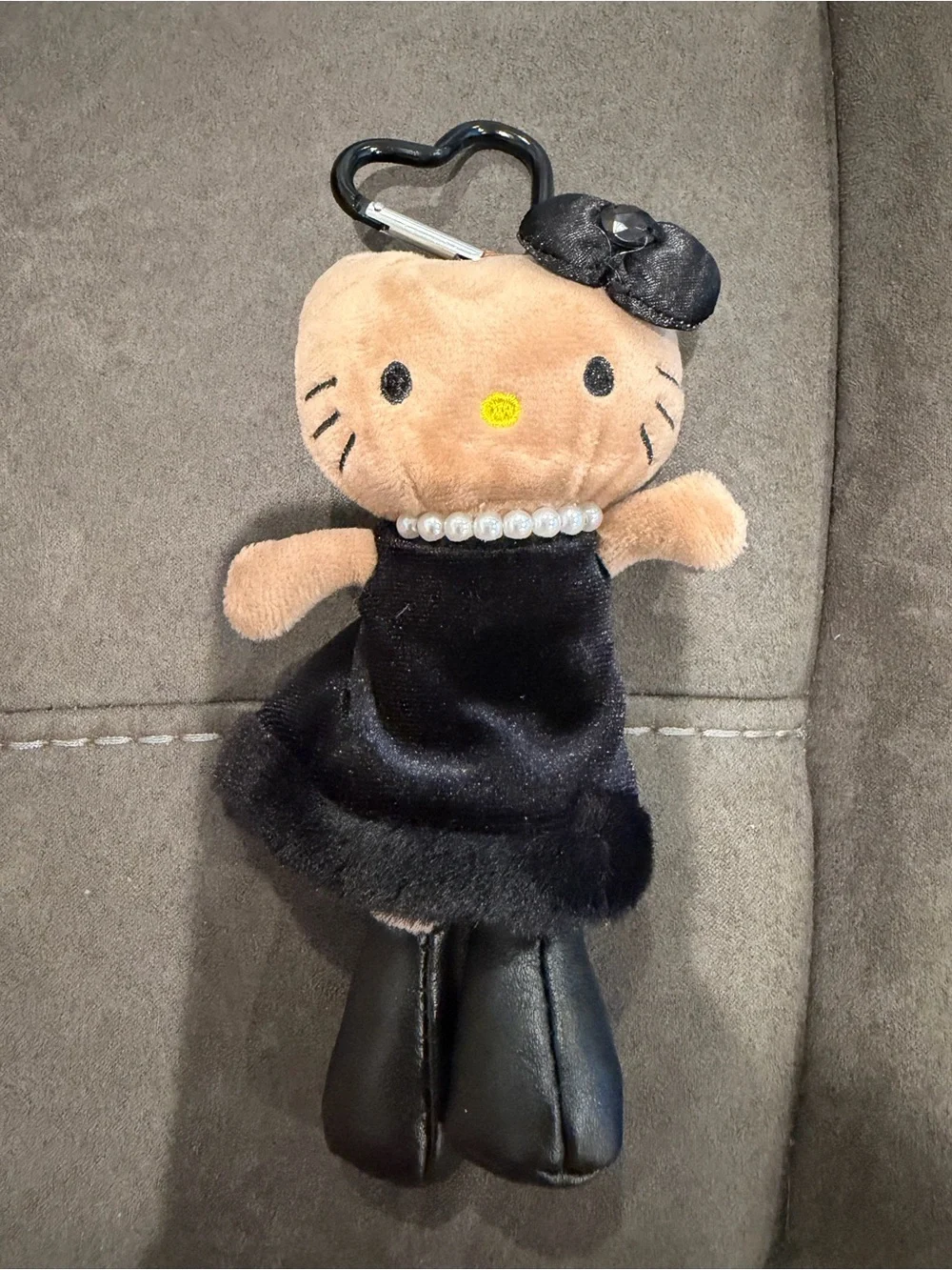 Hello Kitty Black Plush Charm with Pearl Necklace and Bow